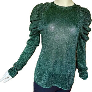 Circus Hotel Sweater Top Sparkle Black With Green Sparkle Sheer Long Sleeve Sz 8